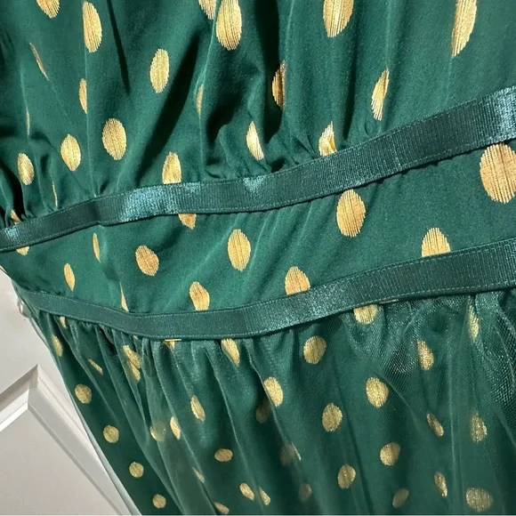 BloomChic Emerald Green Midi Dress with Gold Dot Print - Picture 5 of 6